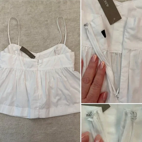 J Crew White Babydoll Cami Top Cotton Peplum Blouse Size Small Adjustable Straps - Picture 6 of 11